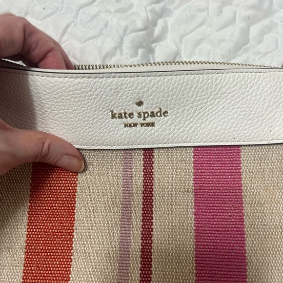 Kate Spade Leila Striped Canvas Triple
Gusset Crossbody White Pink red stripes - Picture 5 of 16
